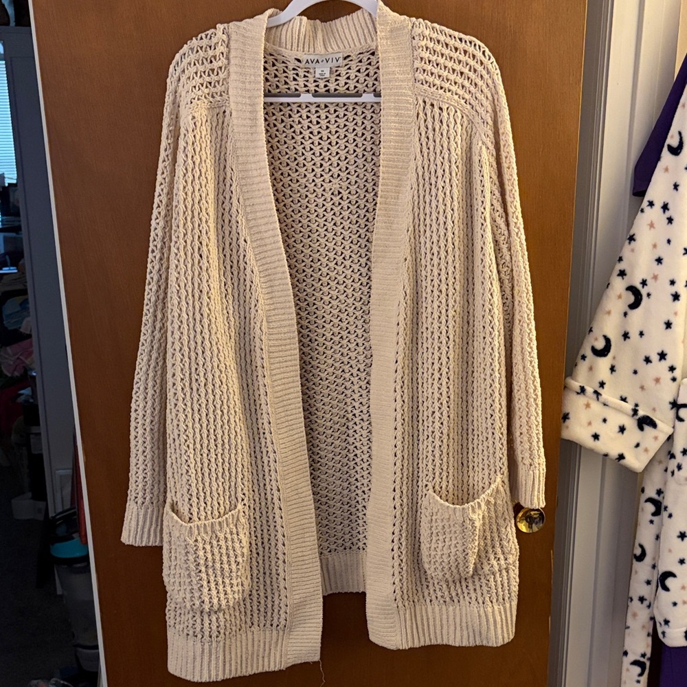 Ivory Open Knit Cardigan Sweater